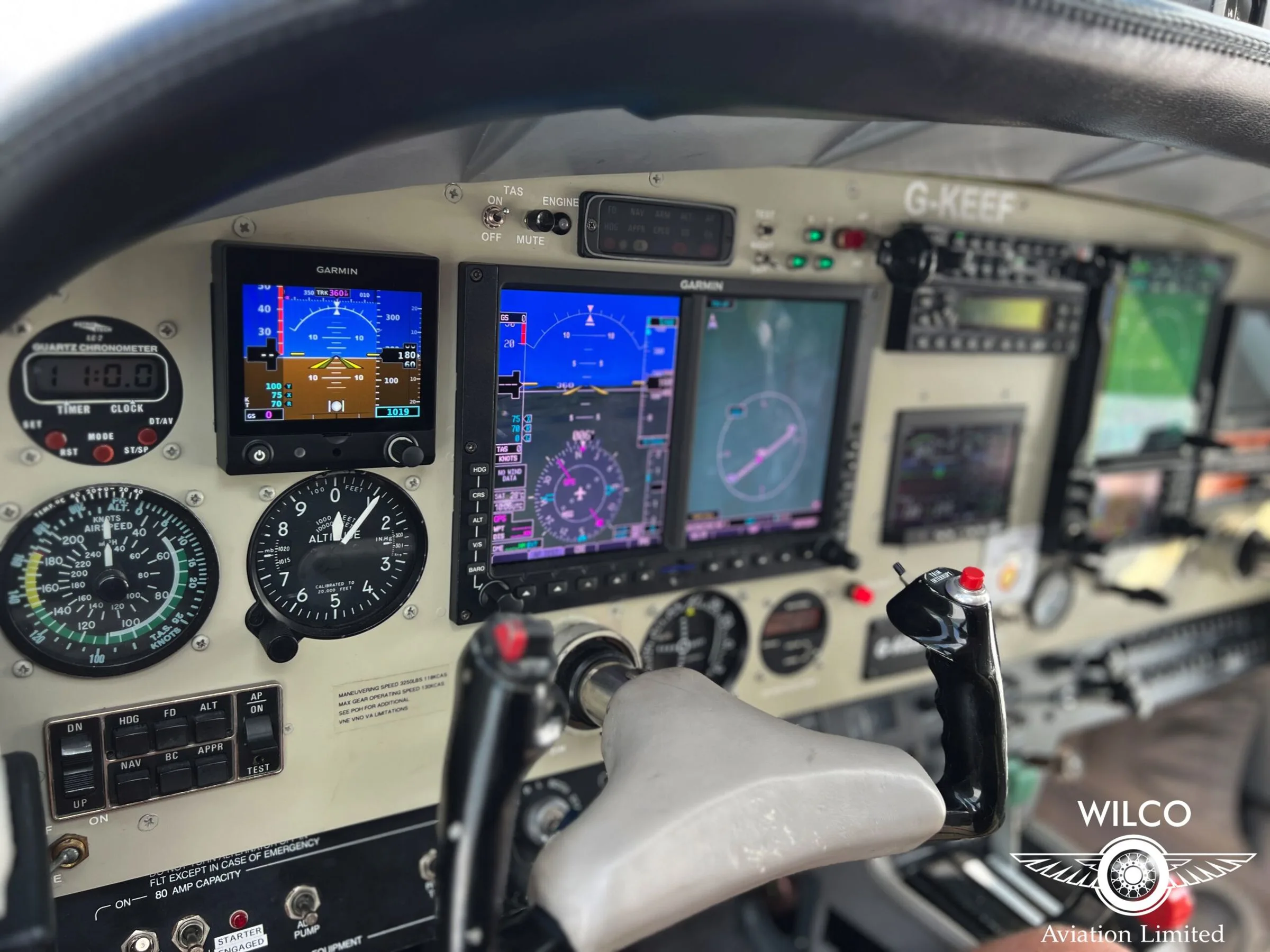 Avionics suite of a 1994 Rockwell Commander 114B.