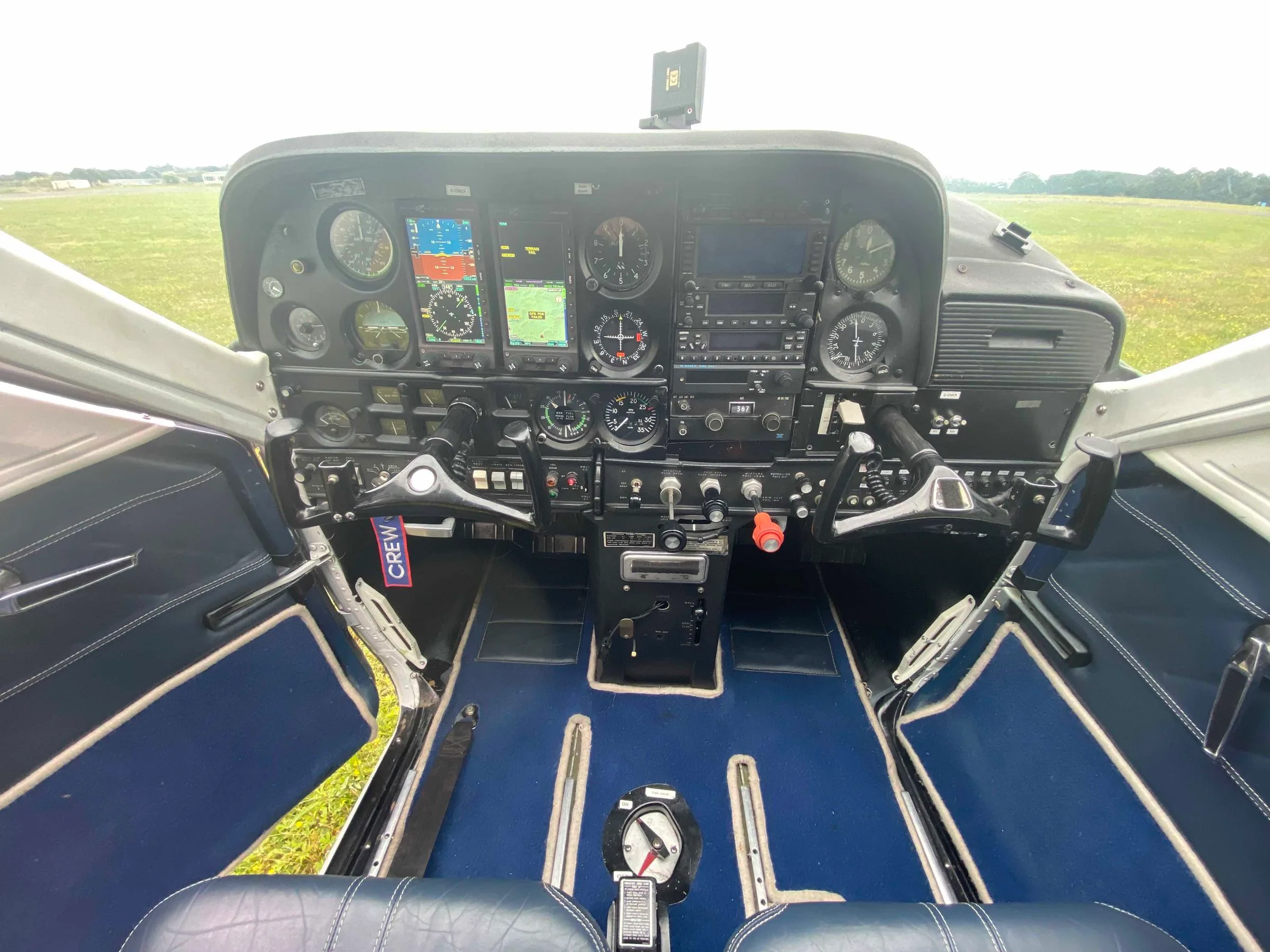 Cockpit and instrument panel of a 1971 Cessna F177RG Cardinal.