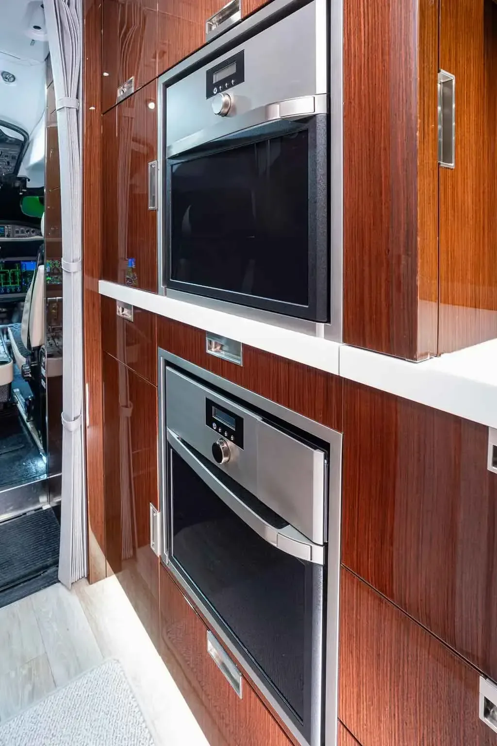 Cabin interior of a 2020 Bombardier Global 7500.