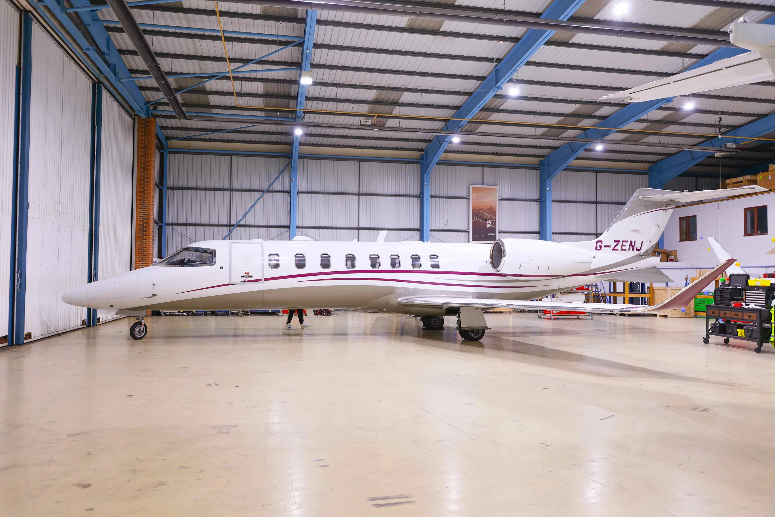Exterior view of a 2018 Bombardier learjet 75, G-ZENJ.