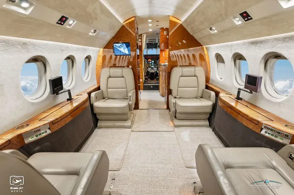 Cabin interior of a 2001 Dassault Falcon.