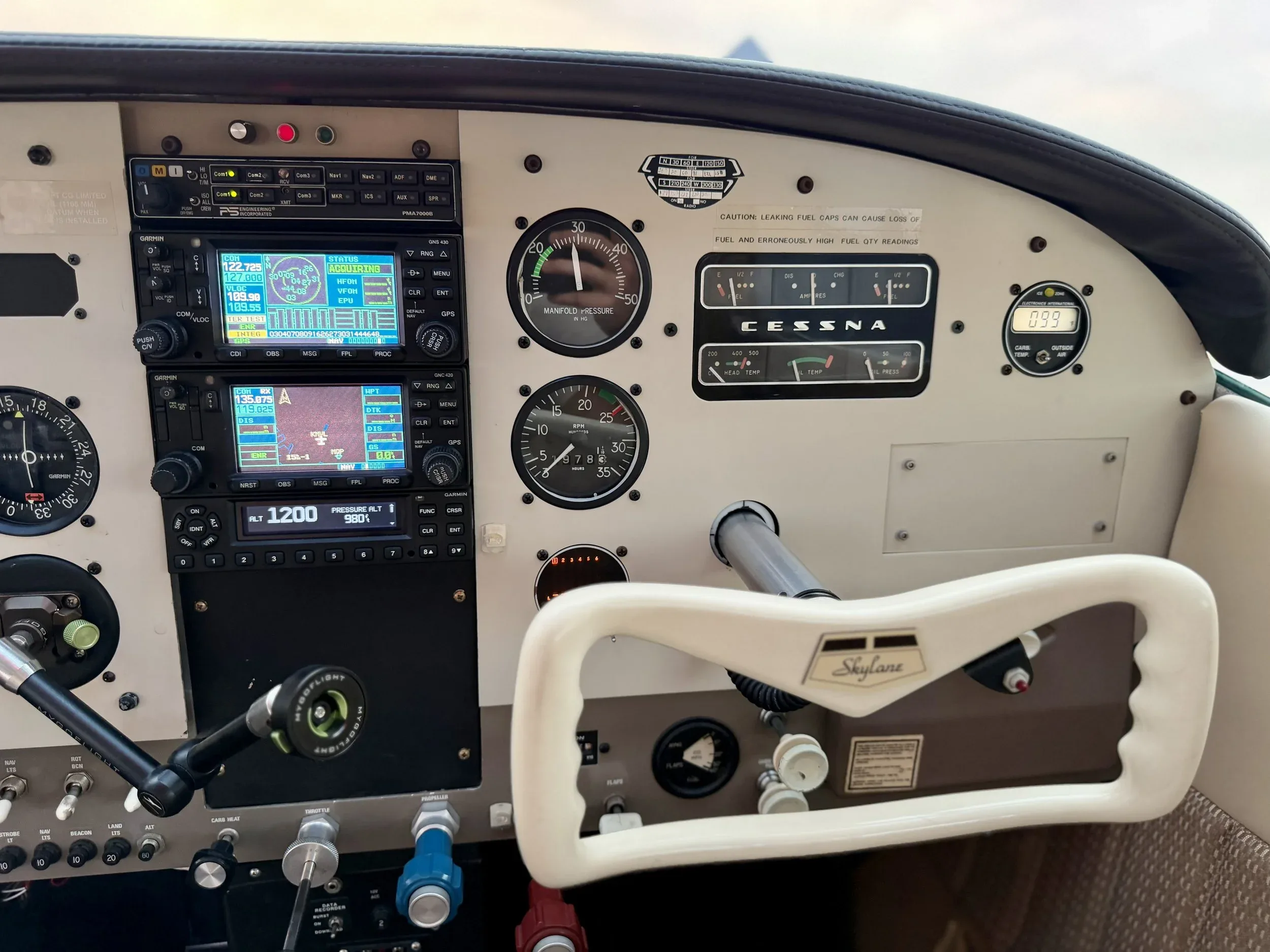 Cockpit and instrument panel of a 1963 Zane Co Aero 182F SKYLANE.