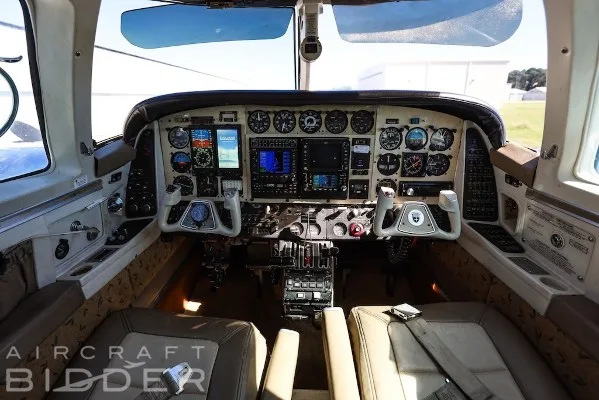 Cockpit and instrument panel of a 1974 Beech Duke B 60.