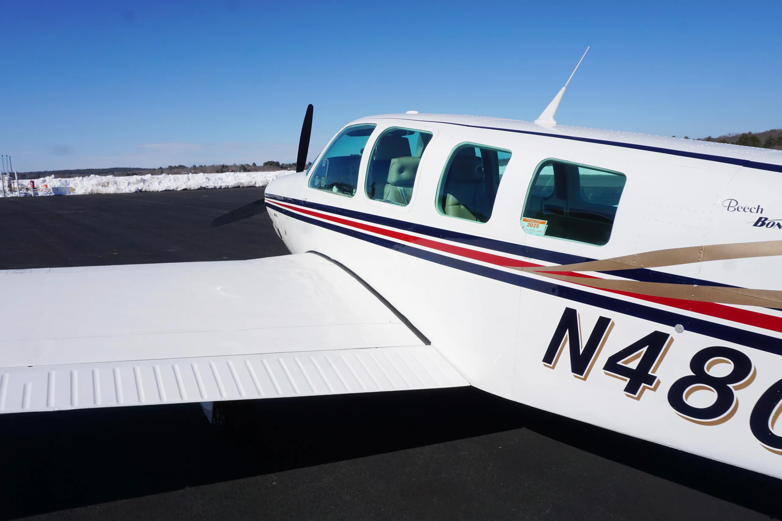 Exterior view of a 1997 Beechcraft A36 Bonanza.