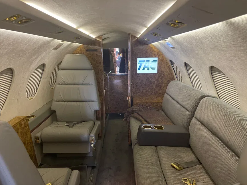 Cabin interior of a Dassault Falcon 50.