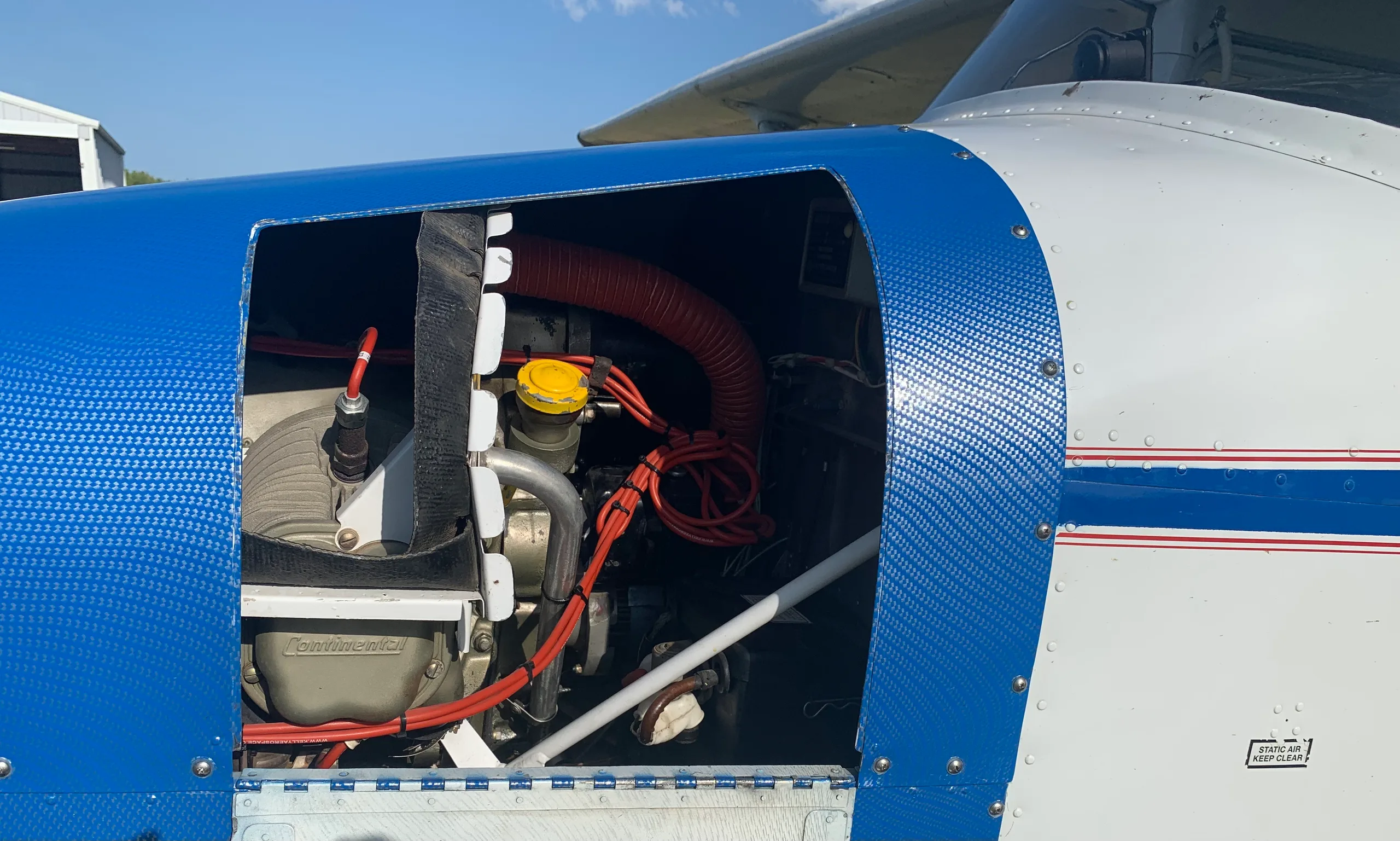 Engine detail of a 1960 Cessna 172A Skyhawk.