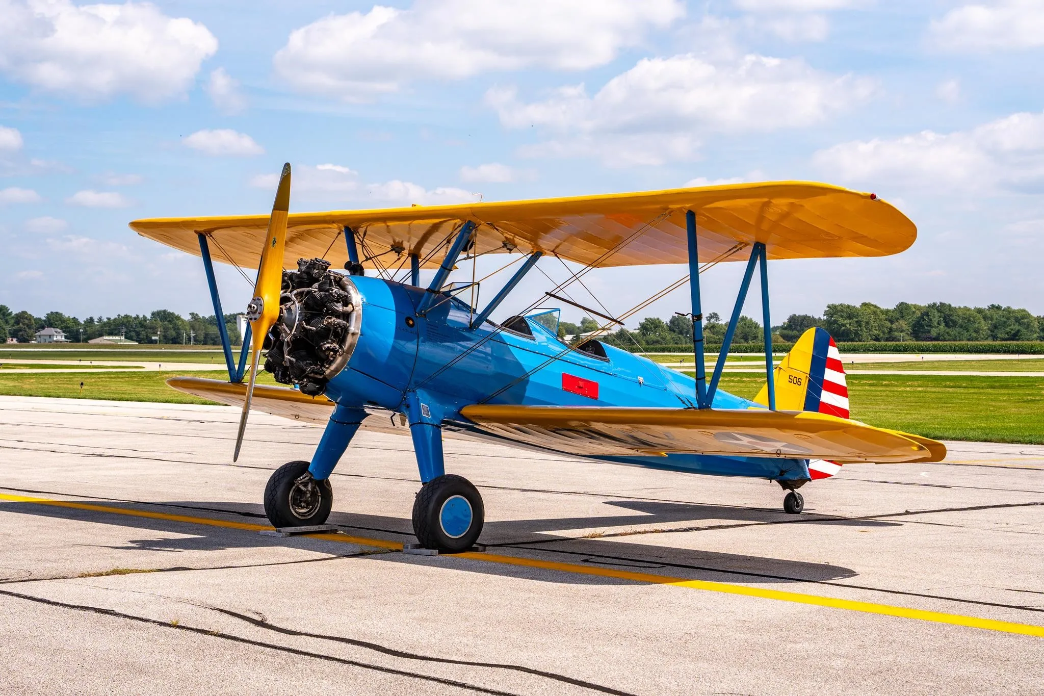 Cockpit and instrument panel of a 1940 BOEING/STEARMAN PT-18 KAYDET.