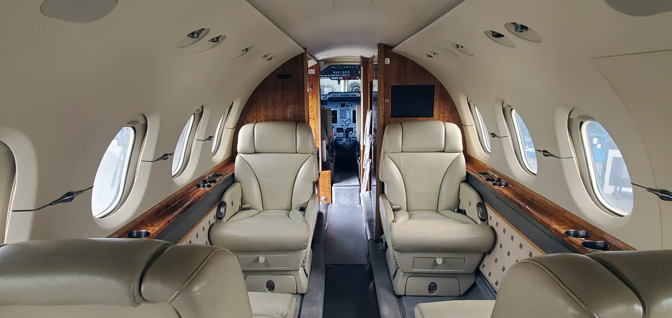 Cabin interior of a 2010 Hawker 900xp.