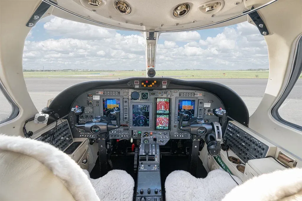 Cockpit and instrument panel of a 2001 Cessna Citation CJ1.
