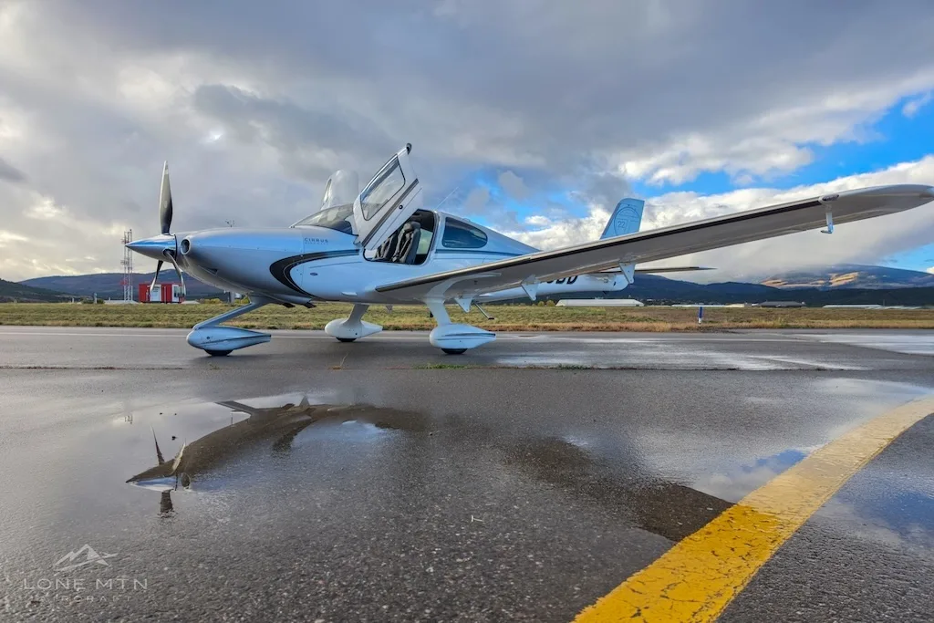 Exterior view of a 2012 Cirrus SR22T G3 GTS, N148BD.