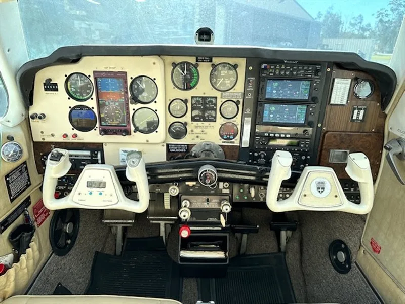 Cockpit and instrument panel of a 1979 Beechcraft A36.