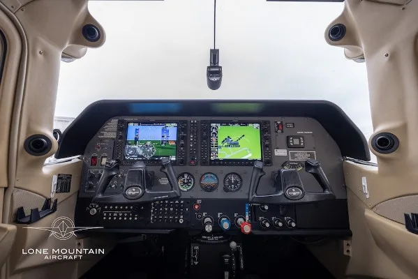 Cockpit and instrument panel of a 2019 Cessna T206H.