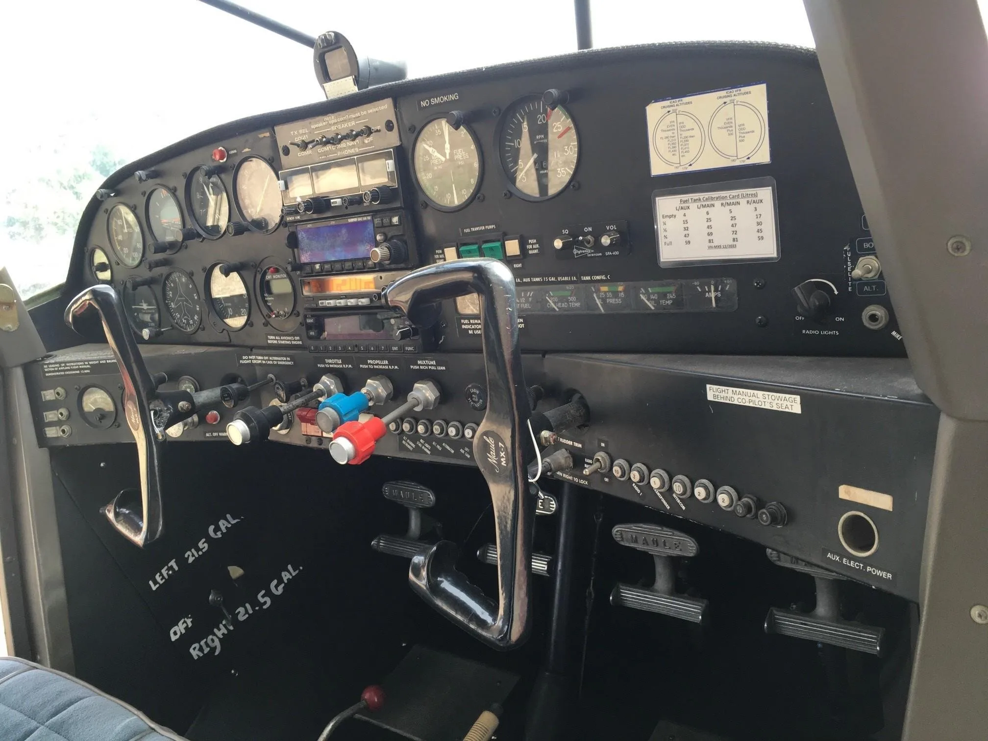 Cockpit and instrument panel of a 1994 MAULE MX7-180B.