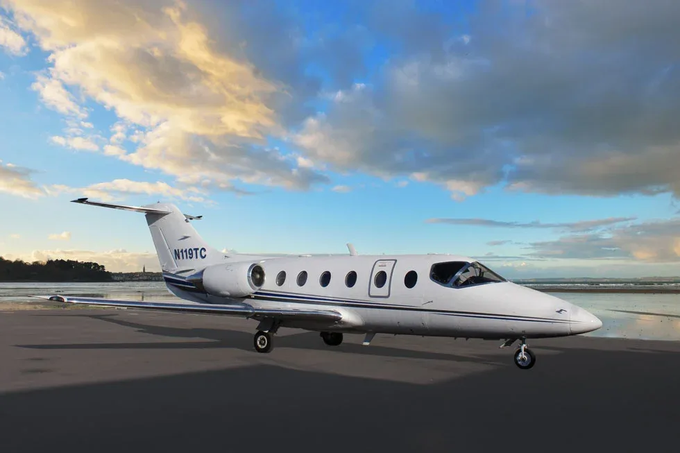 Exterior view of a 2000 Beechcraft Beechjet 400A, RK-297.