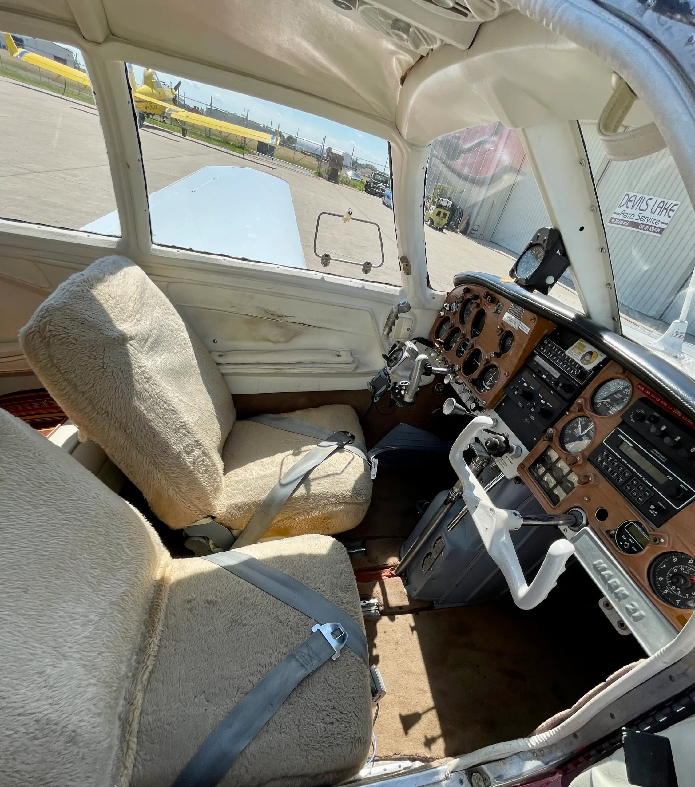 Cockpit and instrument panel of a 1967 Mooney M20C.