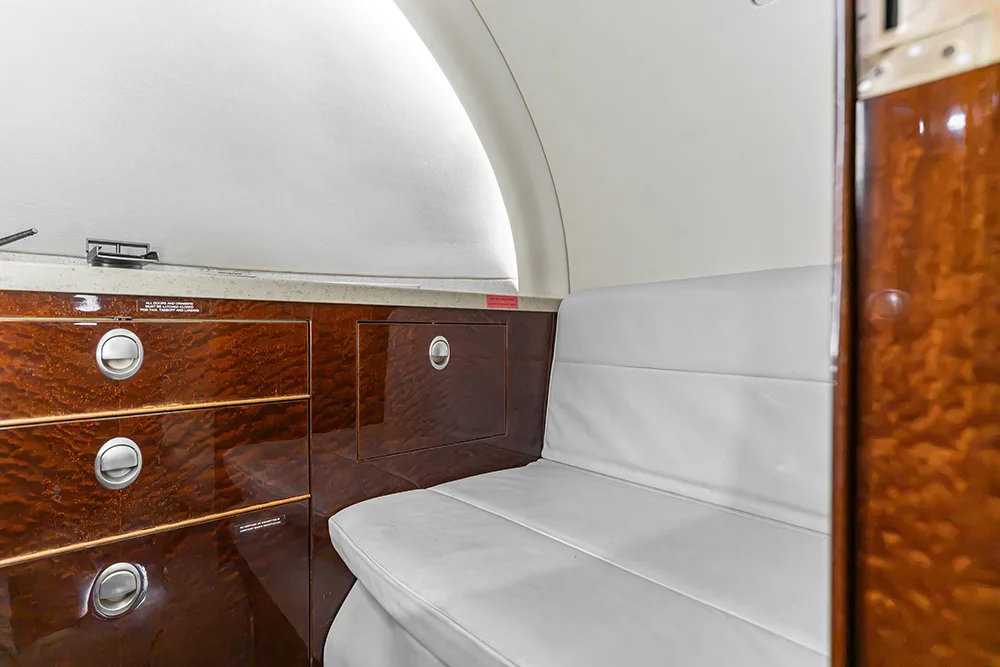 Cabin interior of a 2009 Hawker 750.