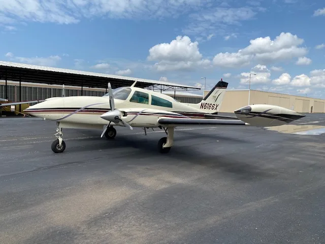 Exterior view of a 1978 Cessna 310R 1325, N6186X.