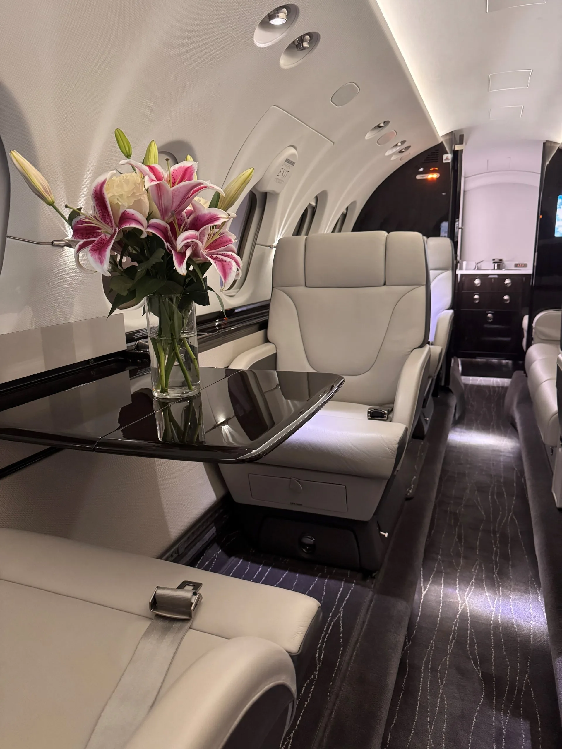 Cabin interior of a 2009 Hawker 900XP.
