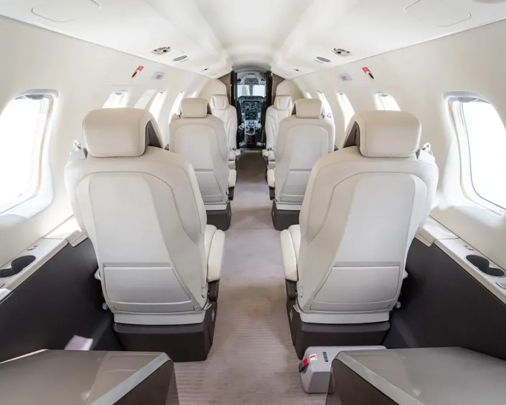 Cabin interior of a 2018 Pilatus PC-24.