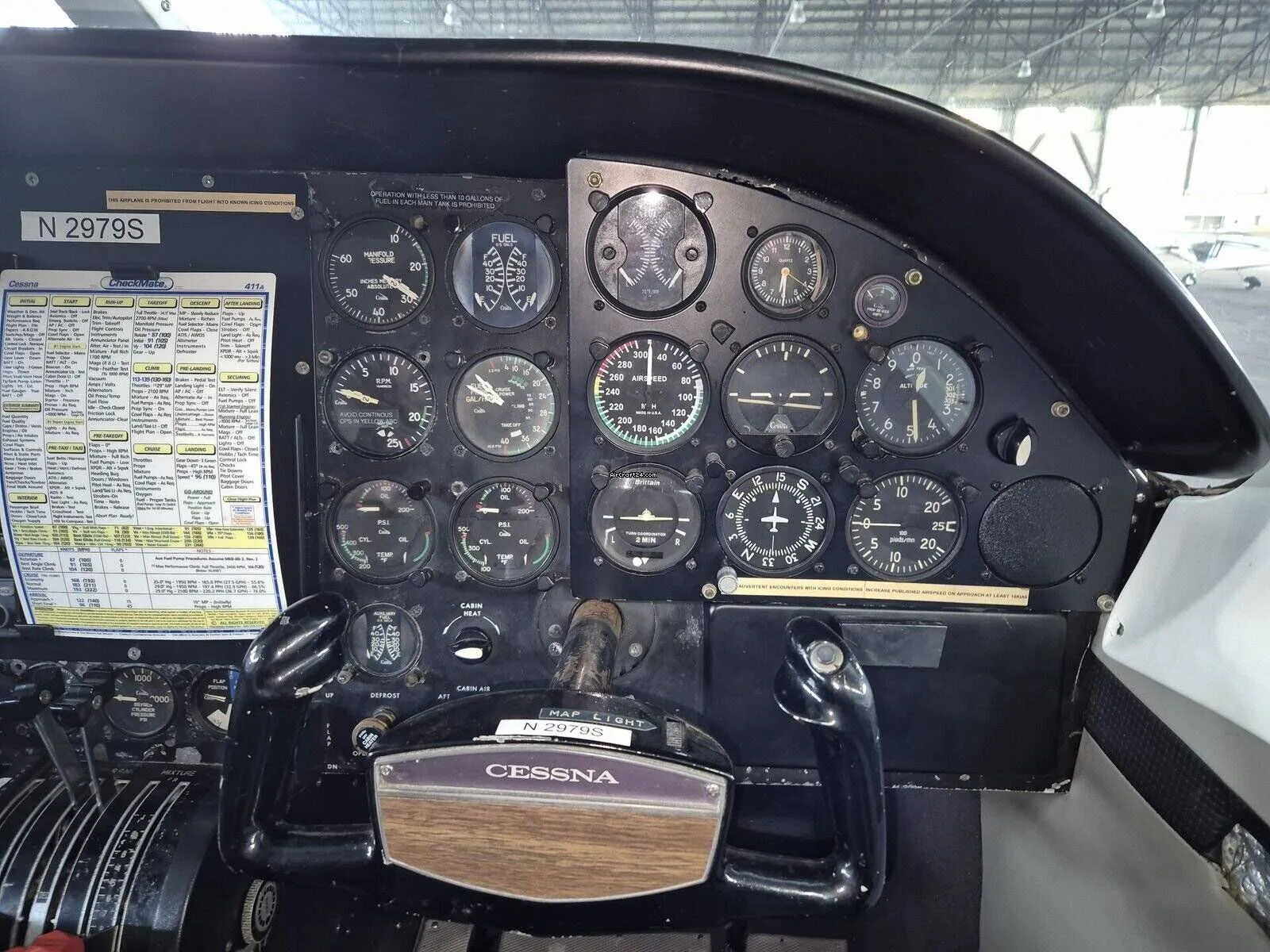 Cockpit and instrument panel of a 1967 Cessna 411A.