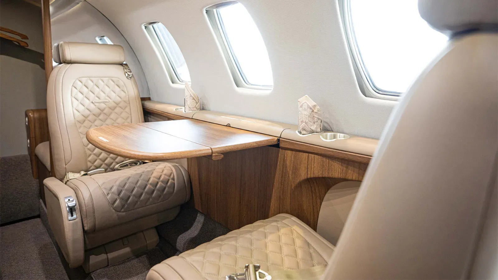 Cabin interior of a 2006 Cessna Citation Jet 1+.