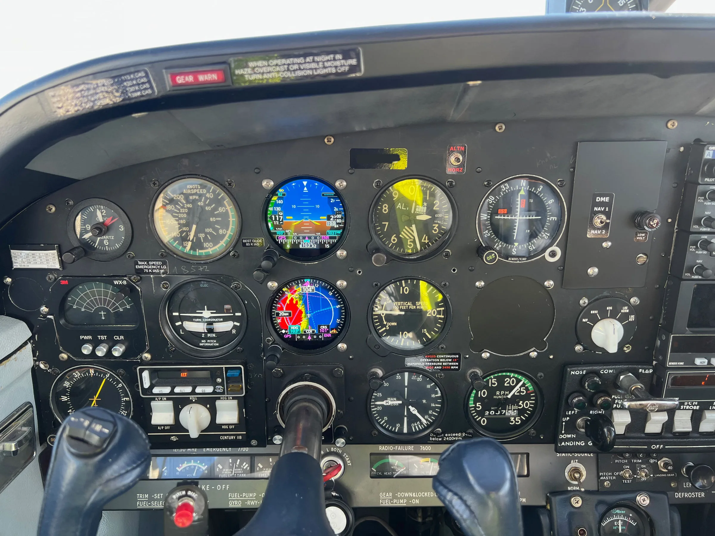 Cockpit and instrument panel of a 1974 Rockwell Commander 112A.