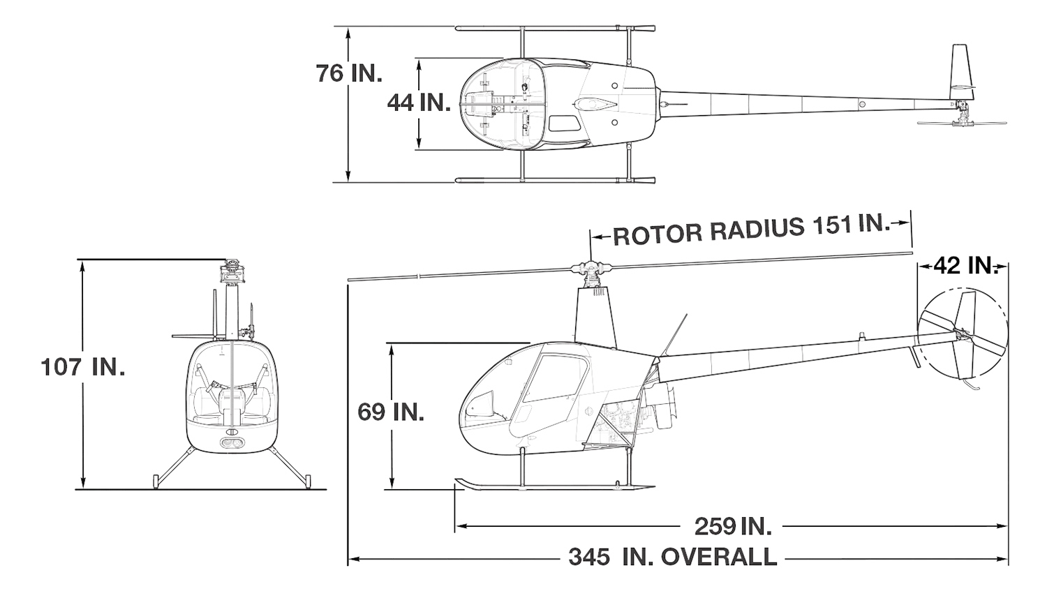 Specification or layout diagram for a 1991 Robinson R22 Beta.