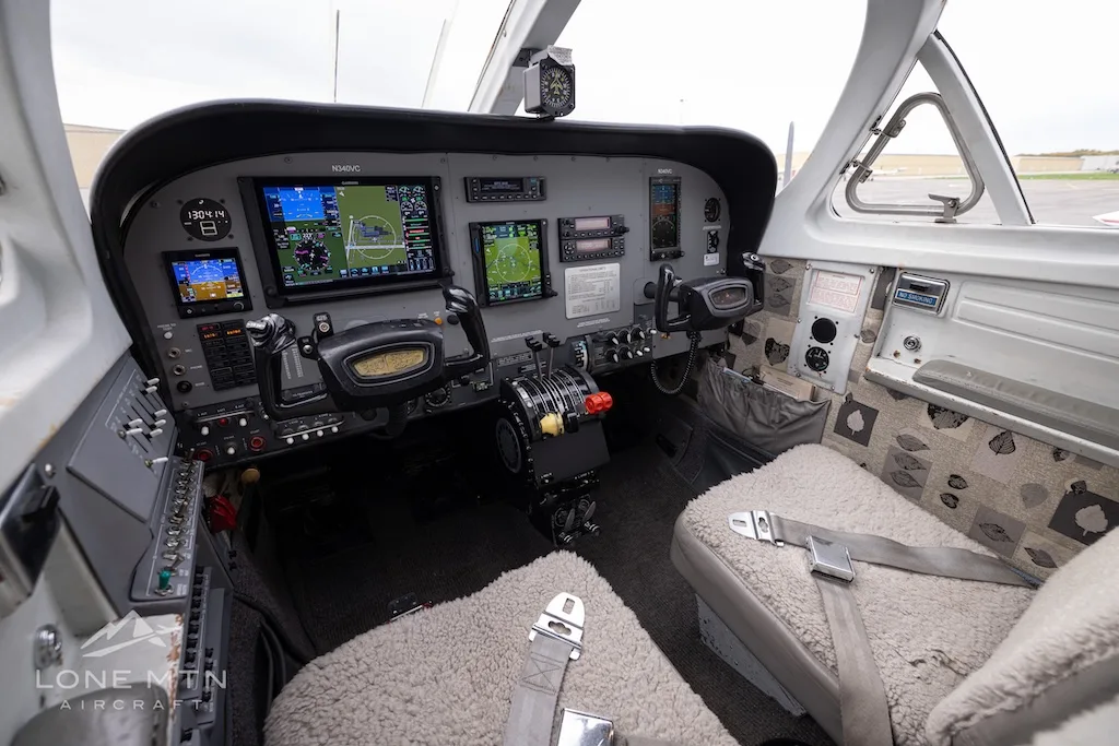 Cockpit and instrument panel of a 1977 Cessna 340A.