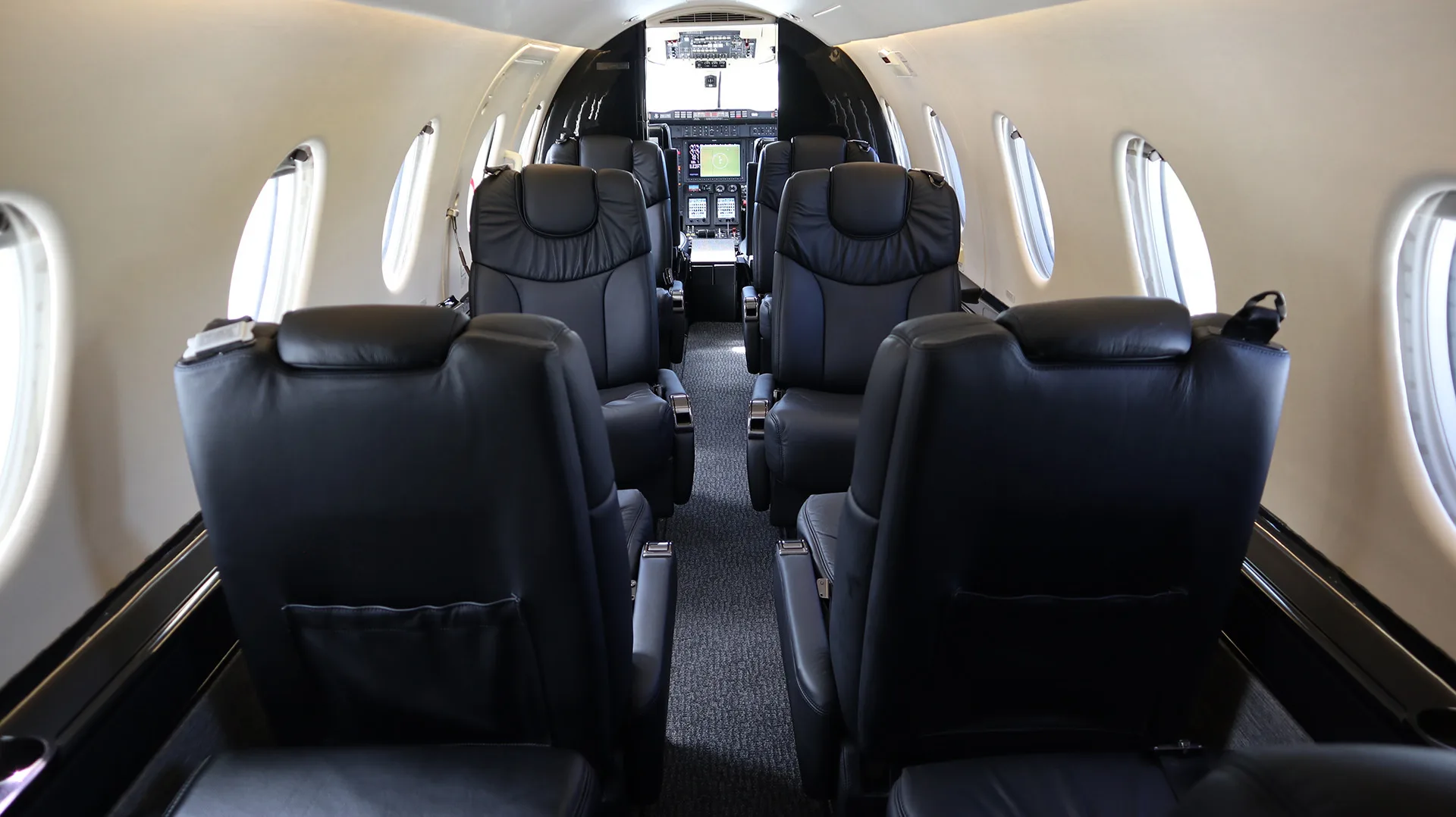 Cabin interior of a 2008 Hawker 400XP.