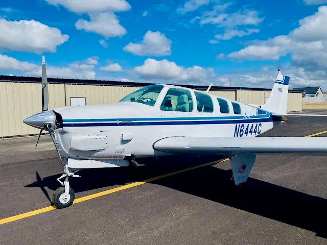 Exterior view of a 1982 Beechcraft B36TC, N6444C.
