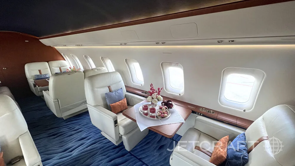 Cabin interior of a 2003 Bombardier challenger.