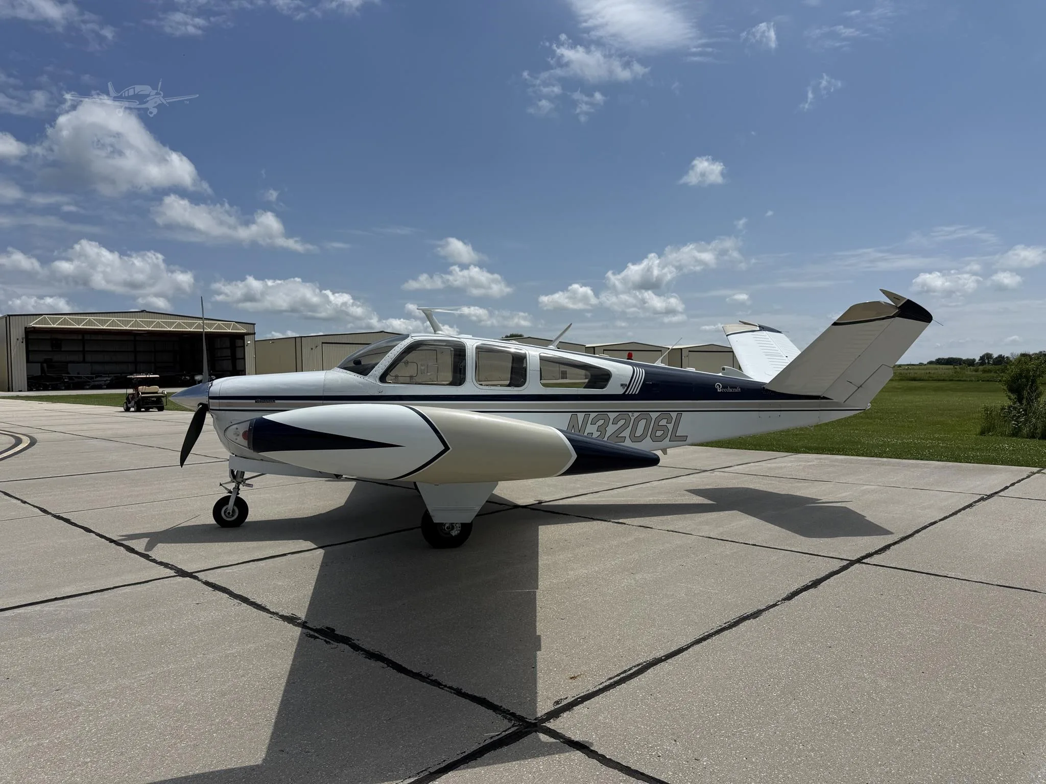 Exterior view of a 1976 BEECHCRAFT V35B BONANZA, N3206L.