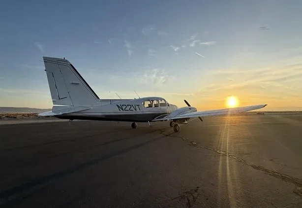 Exterior view of a 1977 Piper PA-23-250 Aztec F Turbo.