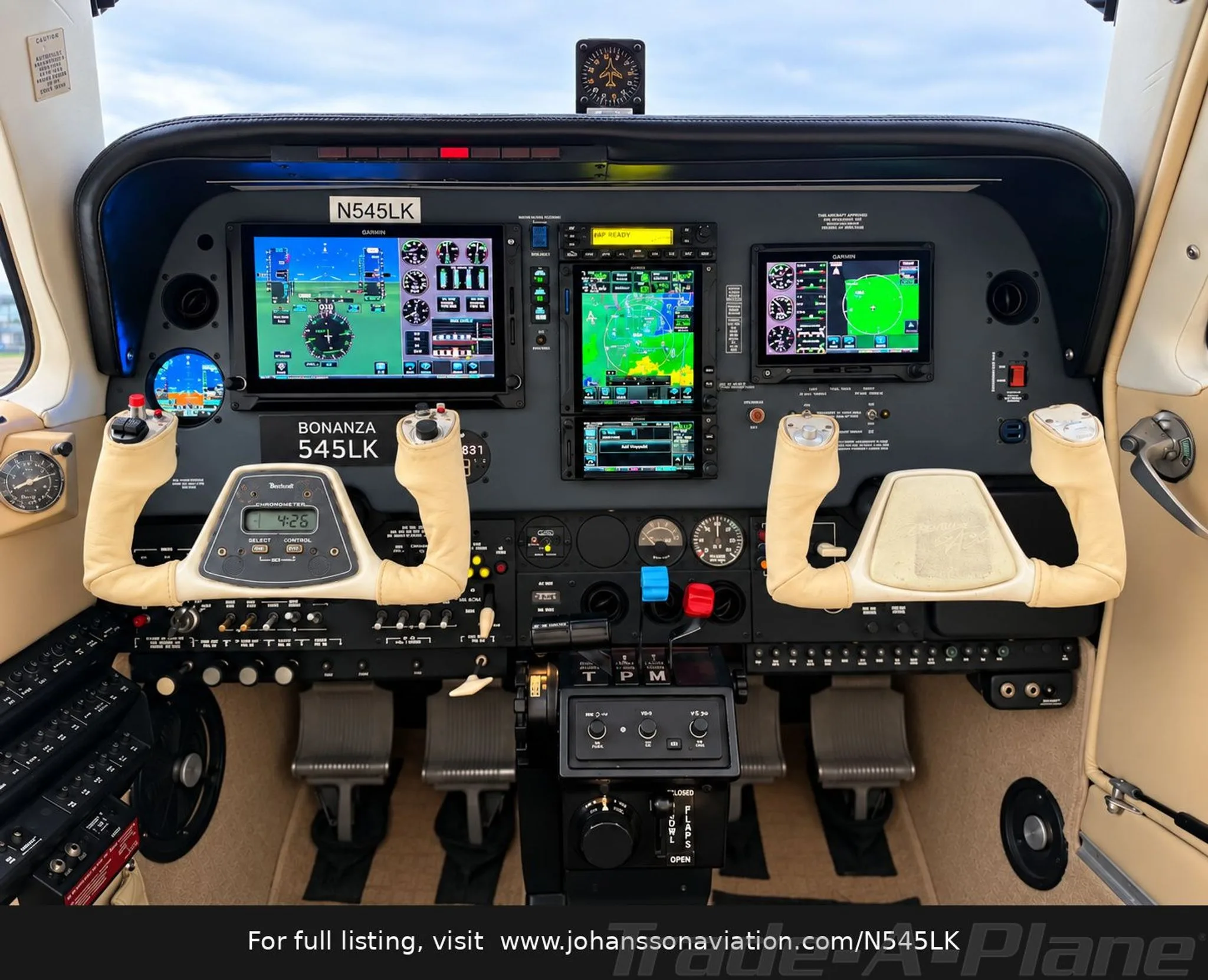Cockpit and instrument panel of a 2000 BEECHCRAFT A36 BONANZA TURBO NORMALIZED.