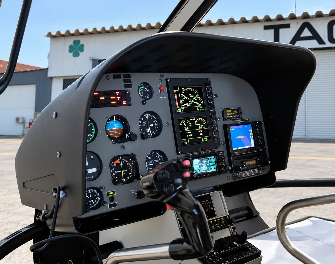 Cockpit and instrument panel of a 2010 Eurocopter EC130B4.