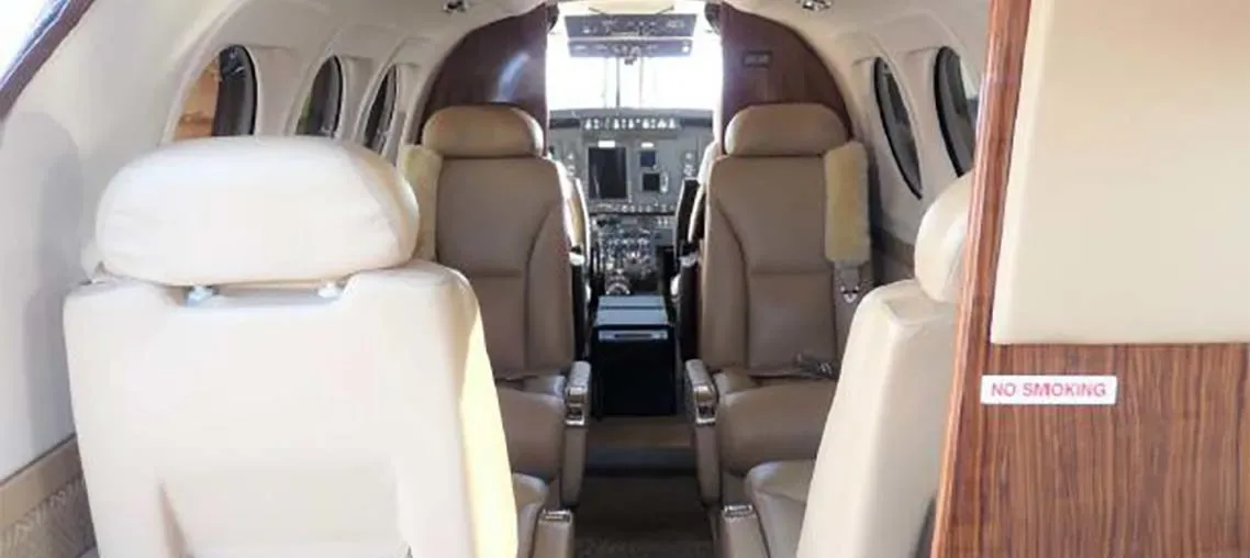 Cabin interior of a 2013 Beechcraft King Air C90GTx -135A’s Collins Pro-Line 21 Raisbeck.