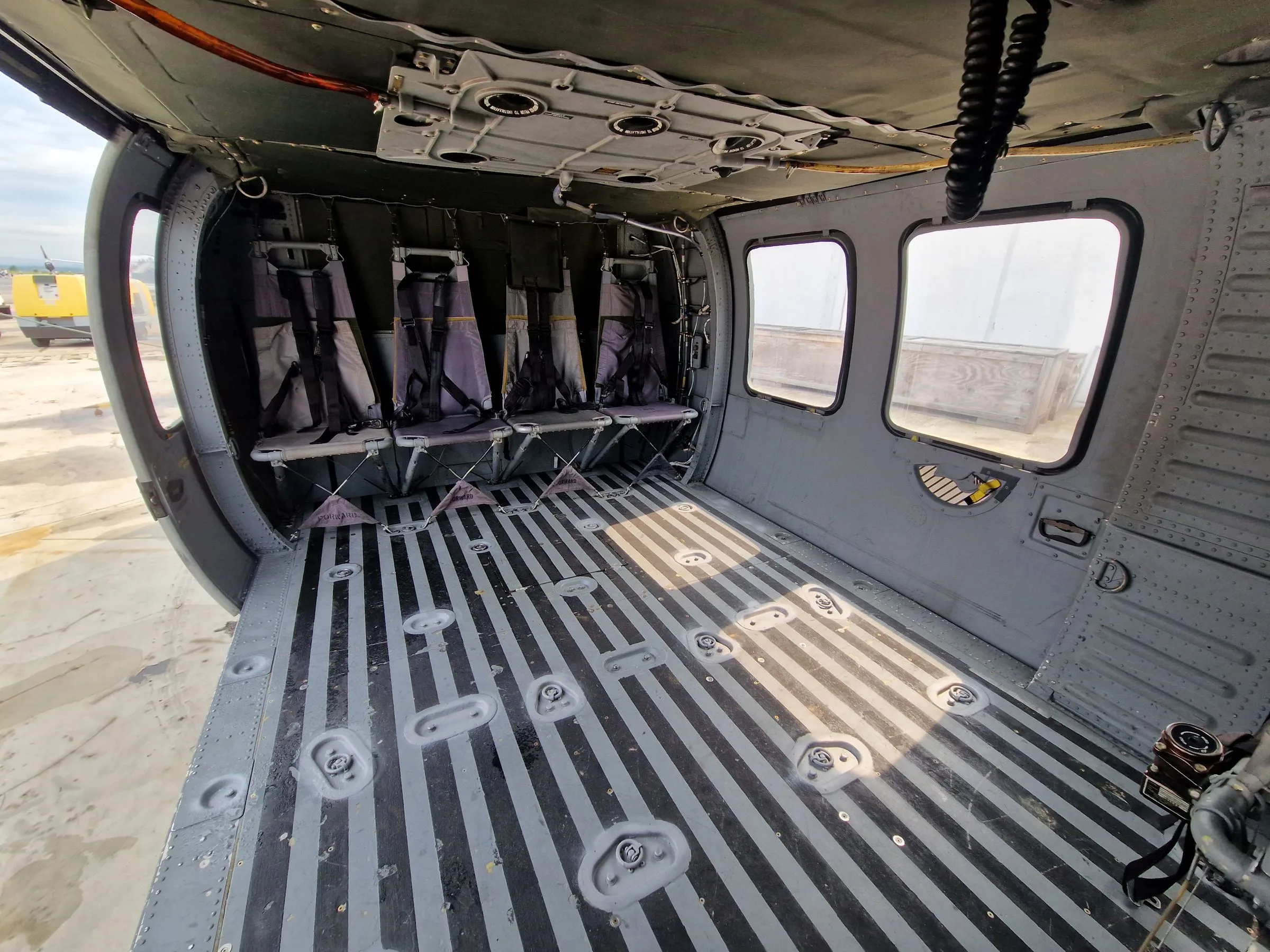 Cabin interior of a 1980 Sikorsky UH-60 Black Hawk.