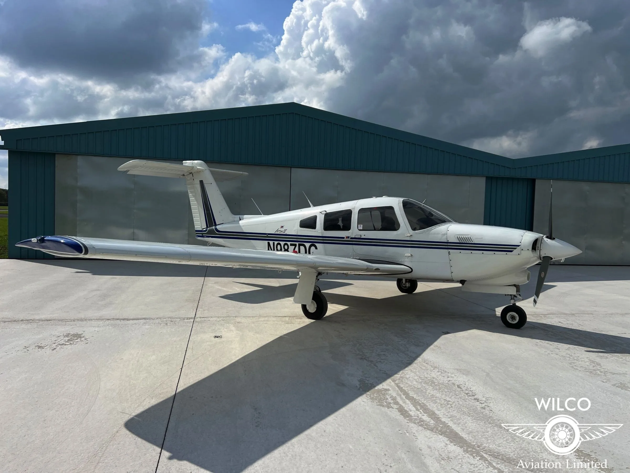Exterior view of a 1980 Piper PA-28RT-201T Turbo Arrow IV.