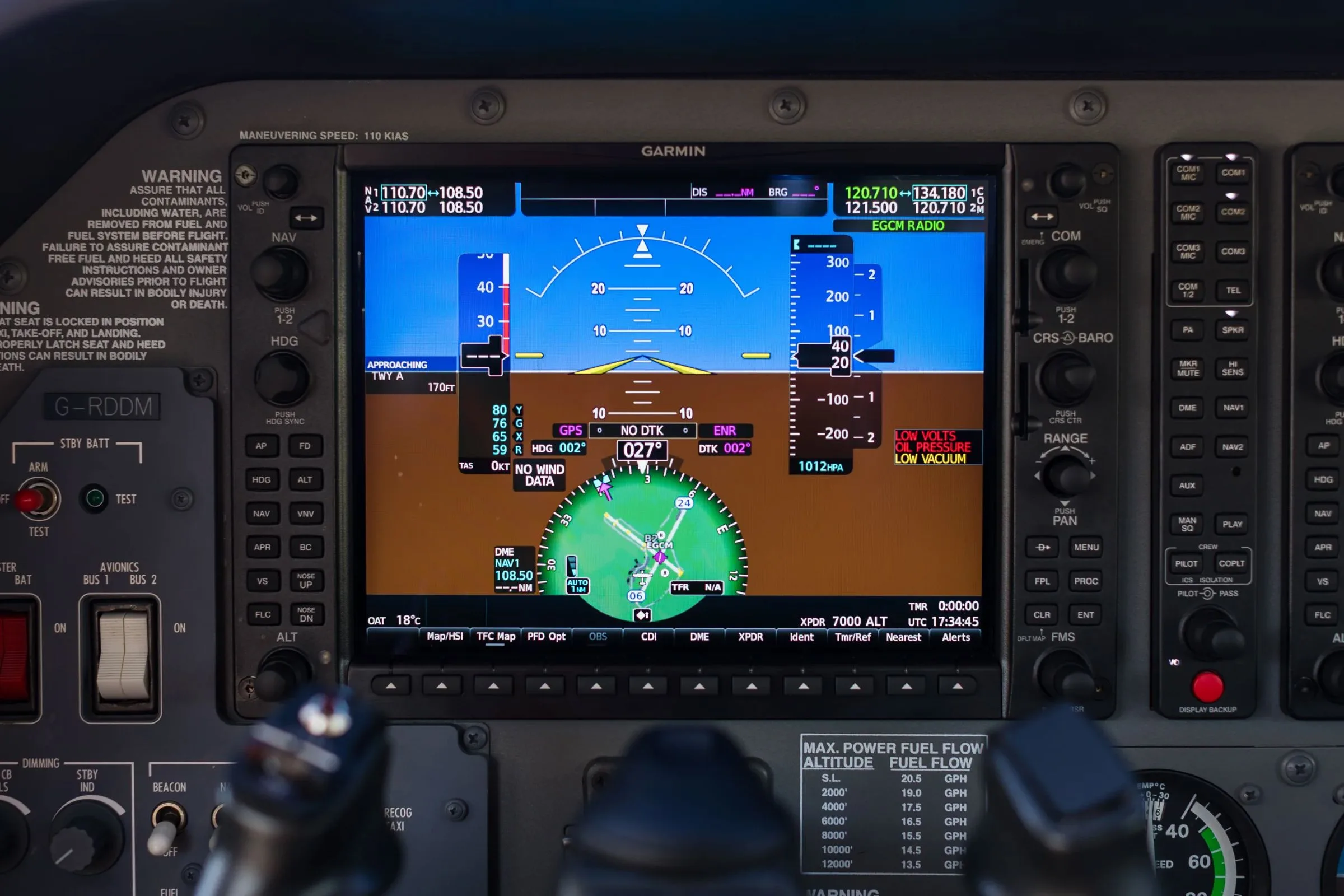 Avionics suite of a 2015 Cessna 182T Skylane.