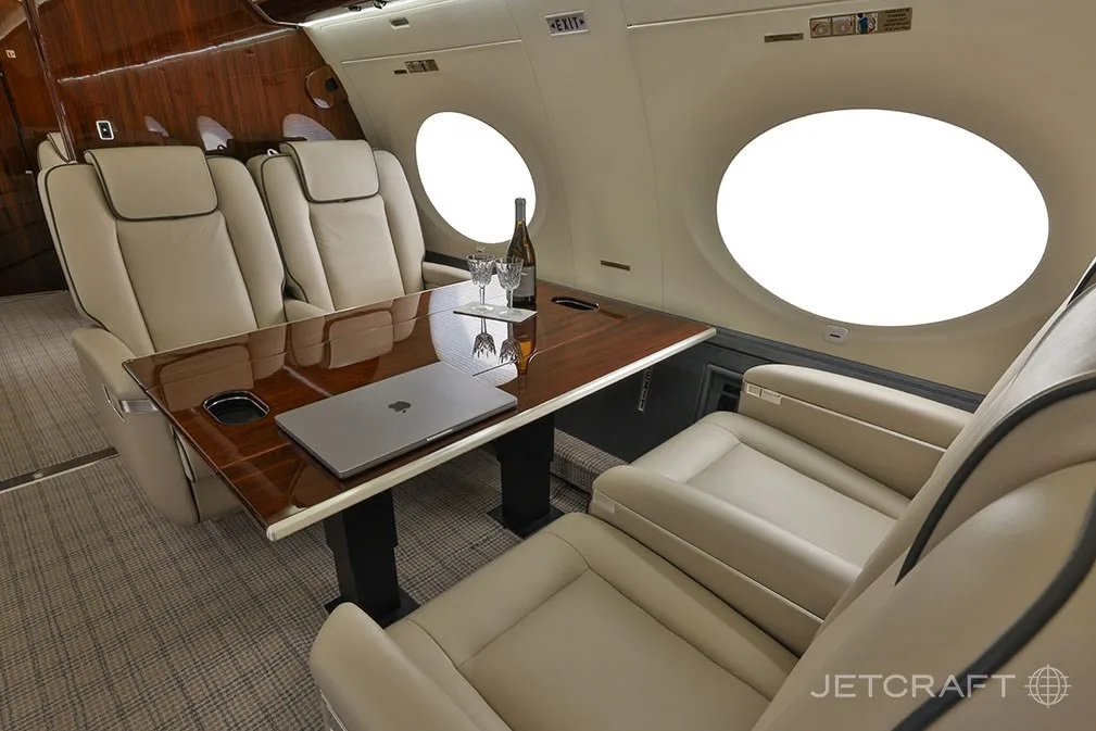 Cabin interior of a 2013 Gulfstream G650ER.