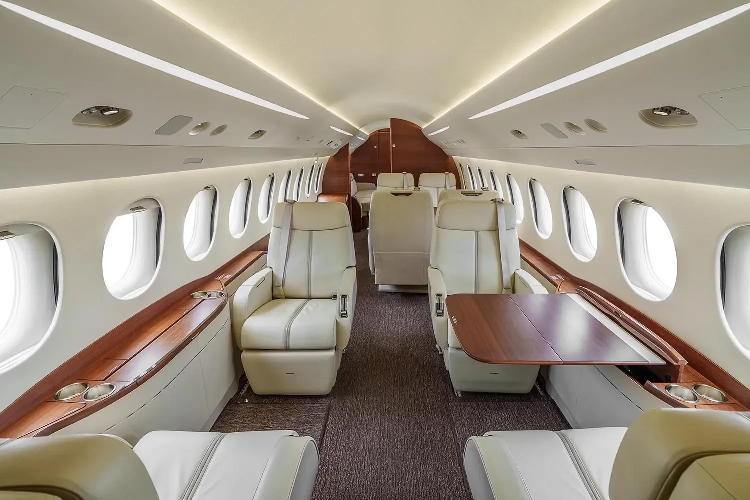 Cabin interior of a 2014 Dassault Falcon 7X.