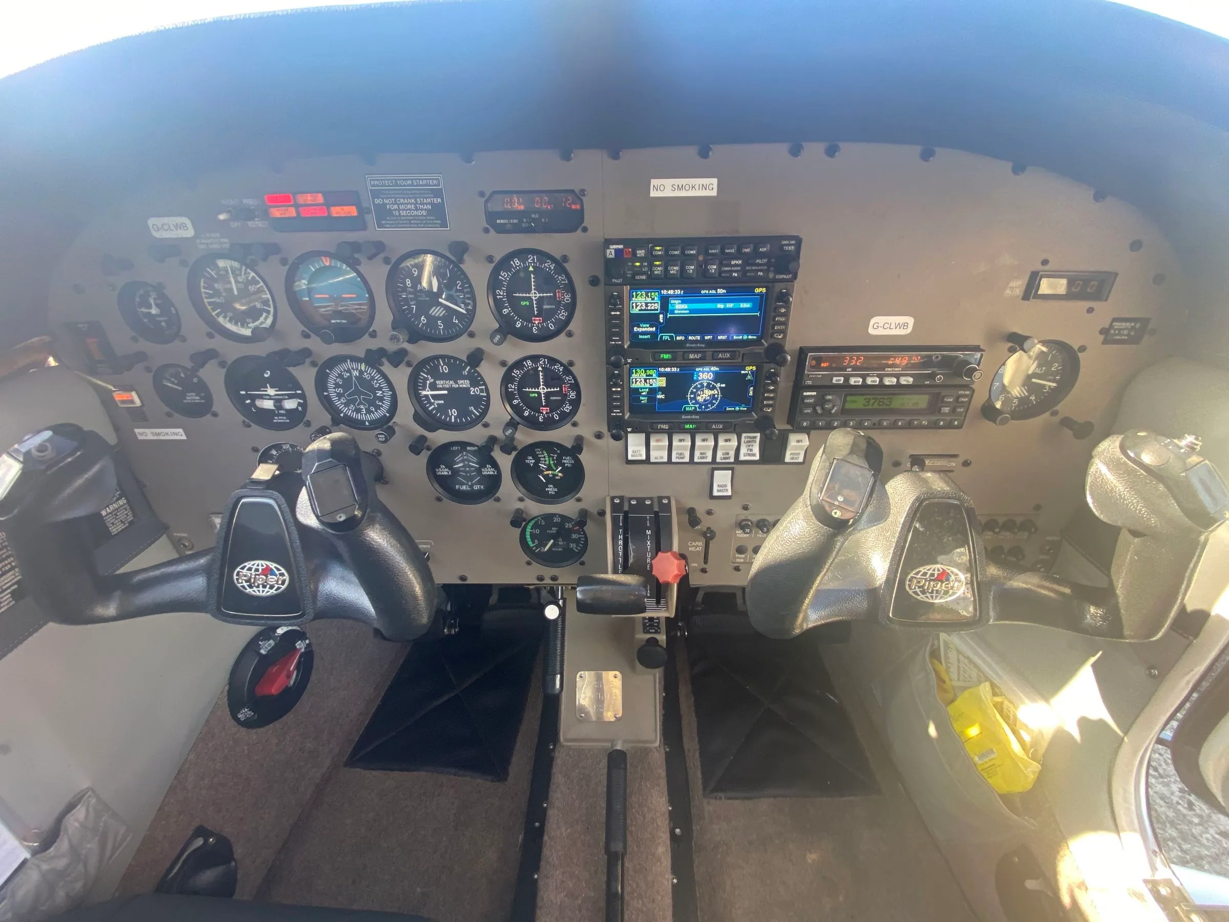 Cockpit and instrument panel of a 2010 Piper PA-28-161 Warrior III.