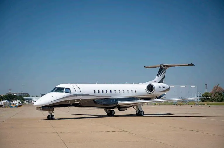Exterior view of a 2008 Embraer Legacy 600, YU-PAA.