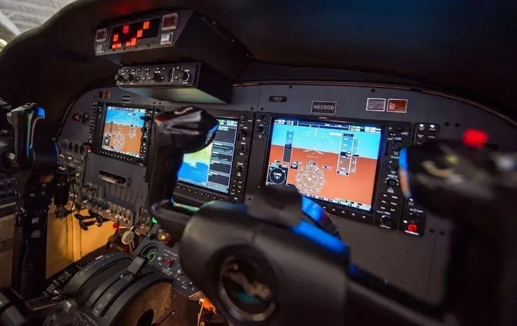 Cockpit and instrument panel of a 1997 Cessna Citation Jet 525.