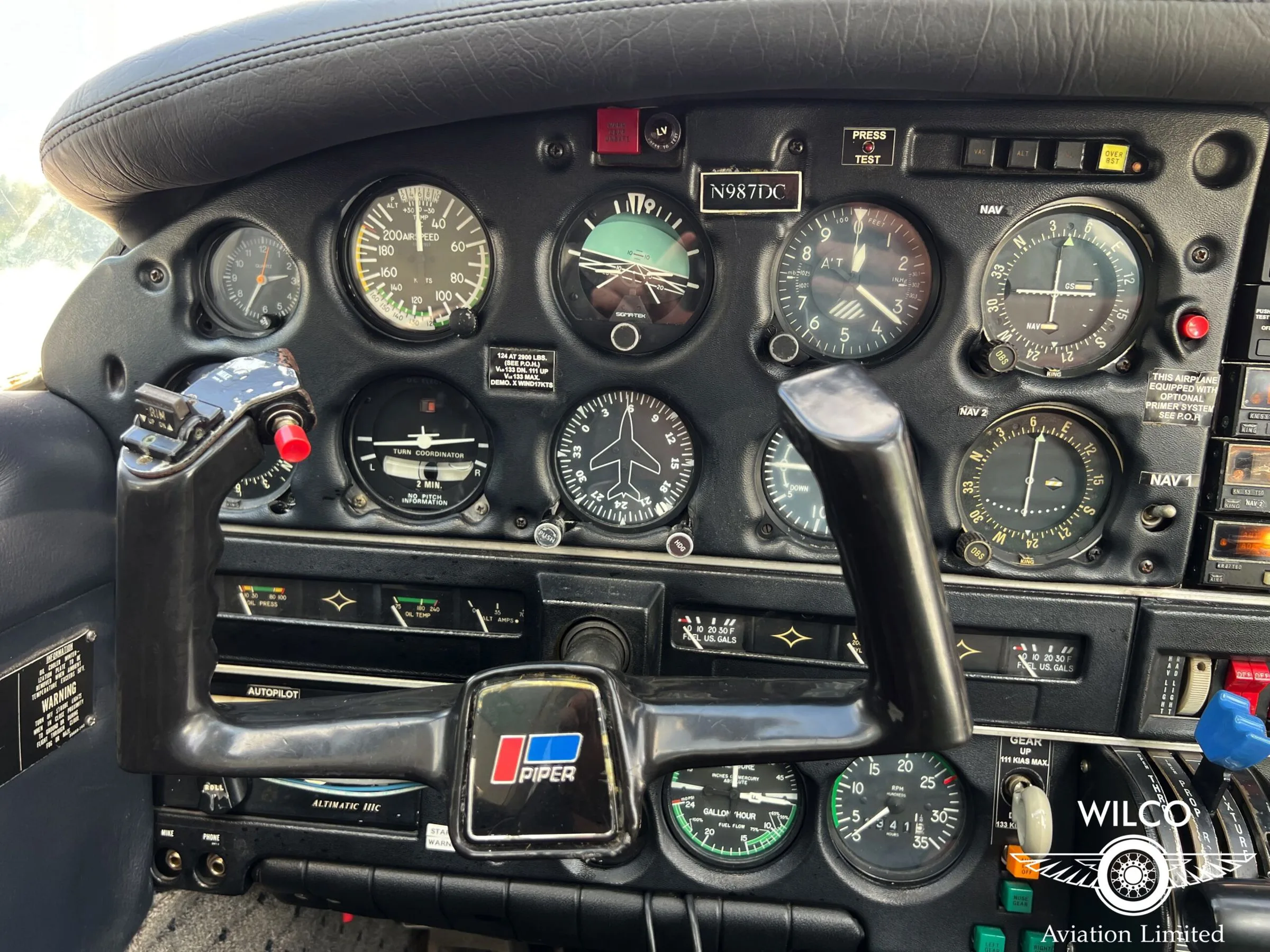 Cockpit and instrument panel of a 1980 Piper PA-28RT-201T Turbo Arrow IV.