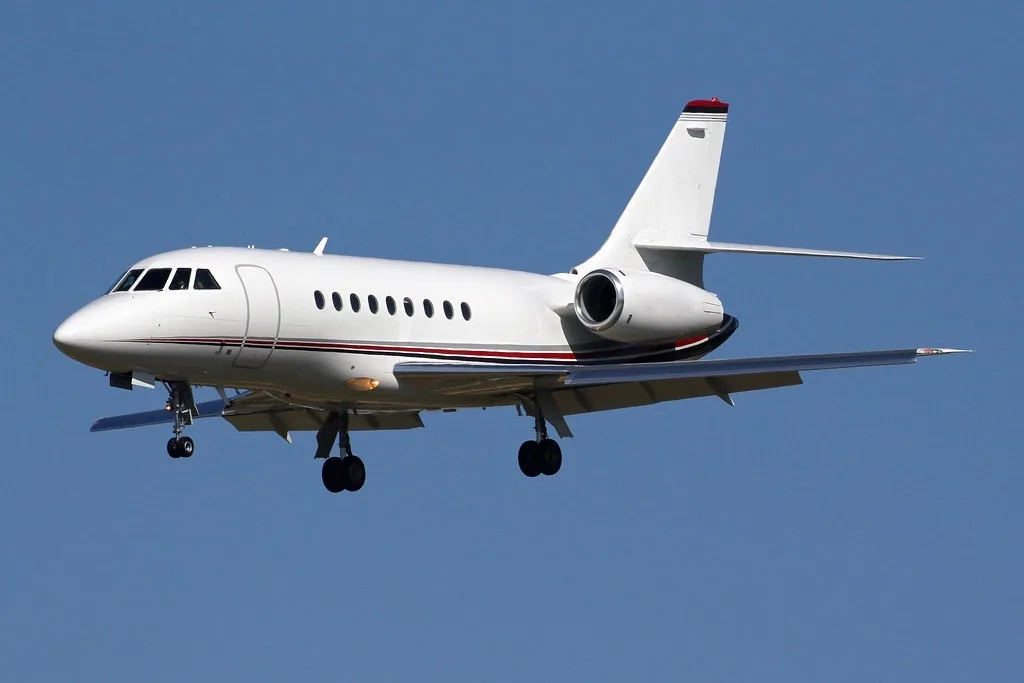 Exterior view of a 2002 Dassault Falcon 2000 SN 185, N518DJ.