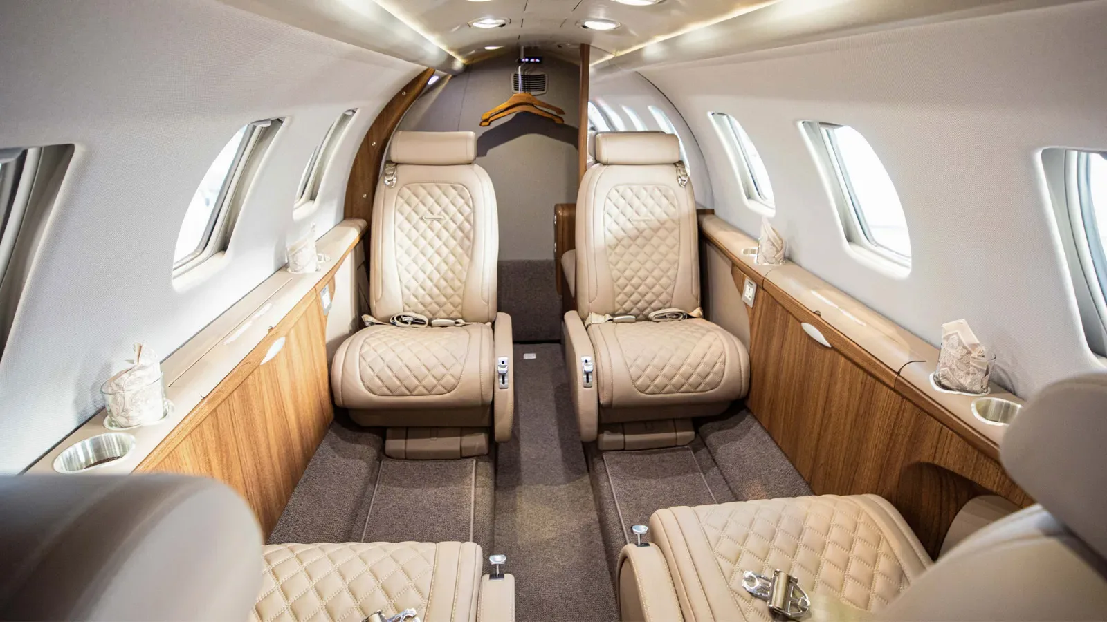 Cabin interior of a 2006 Cessna Citation Jet 1+.