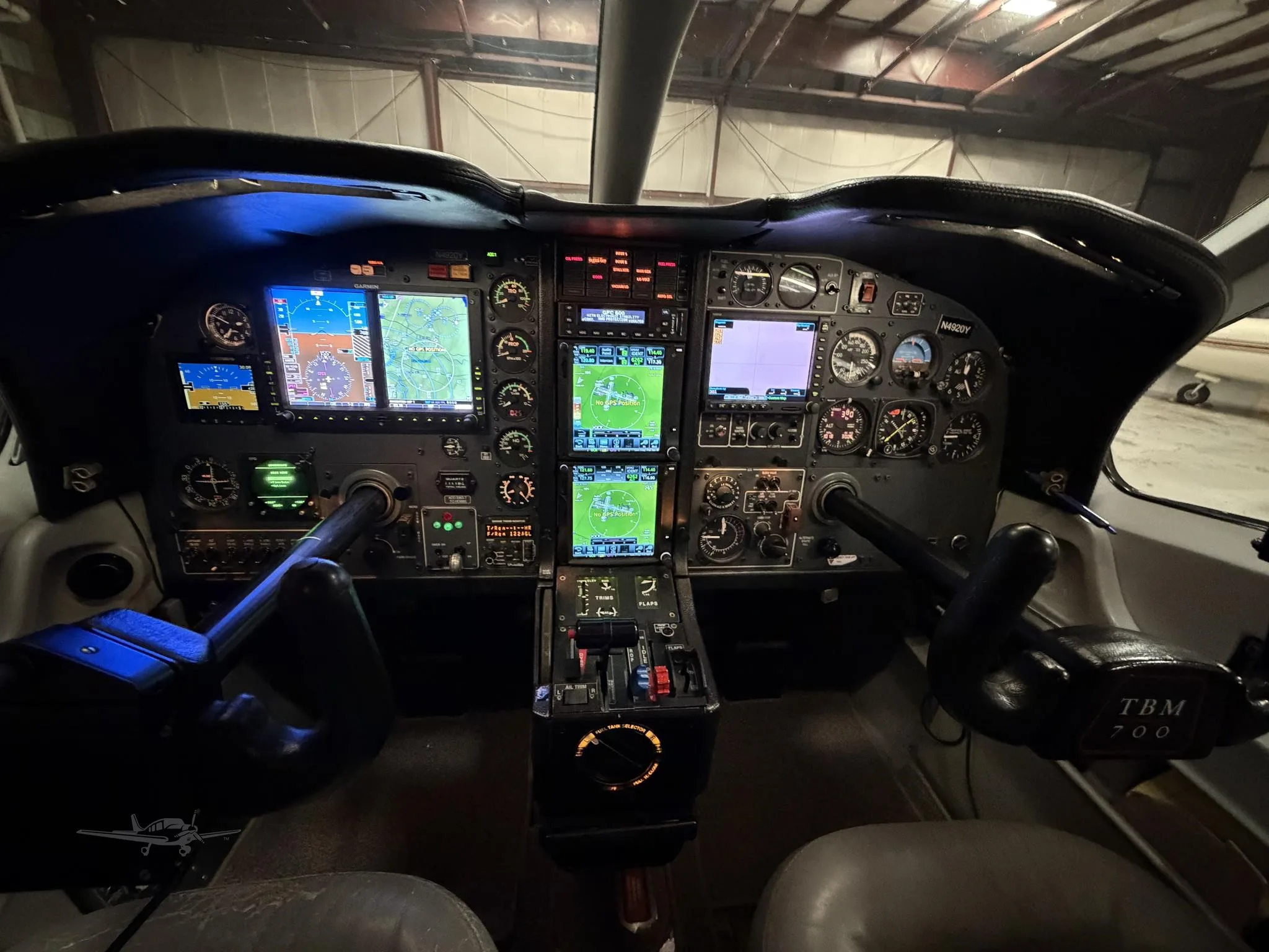 Cockpit and instrument panel of a 2000 DAHER TBM 700B.