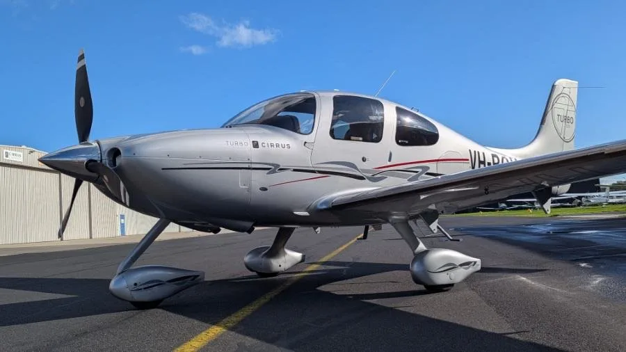 Exterior view of a 2010 Cirrus SR22 TN, VH-PQV.