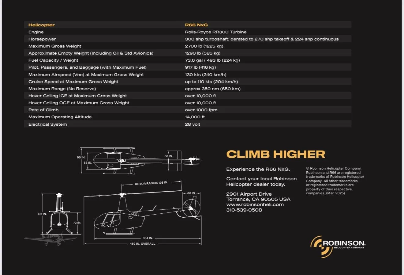 Specification or layout diagram for a 2026 ROBINSON R66.